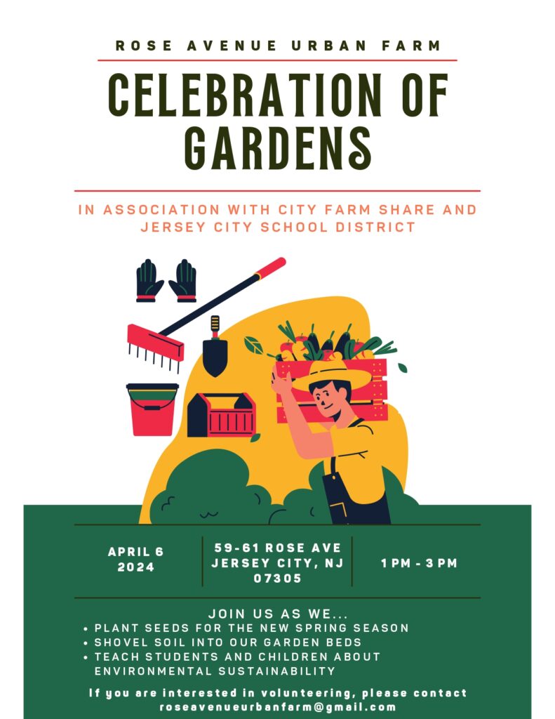 Flyer with farmer holding vegetables and tools. Content is promoting DCM's Celebration of Gardens.